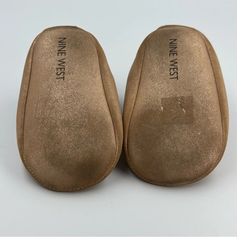 Nine West Tan and Gold Shimmer Ballet Flats Size 3 Hook and Loop Shimmer